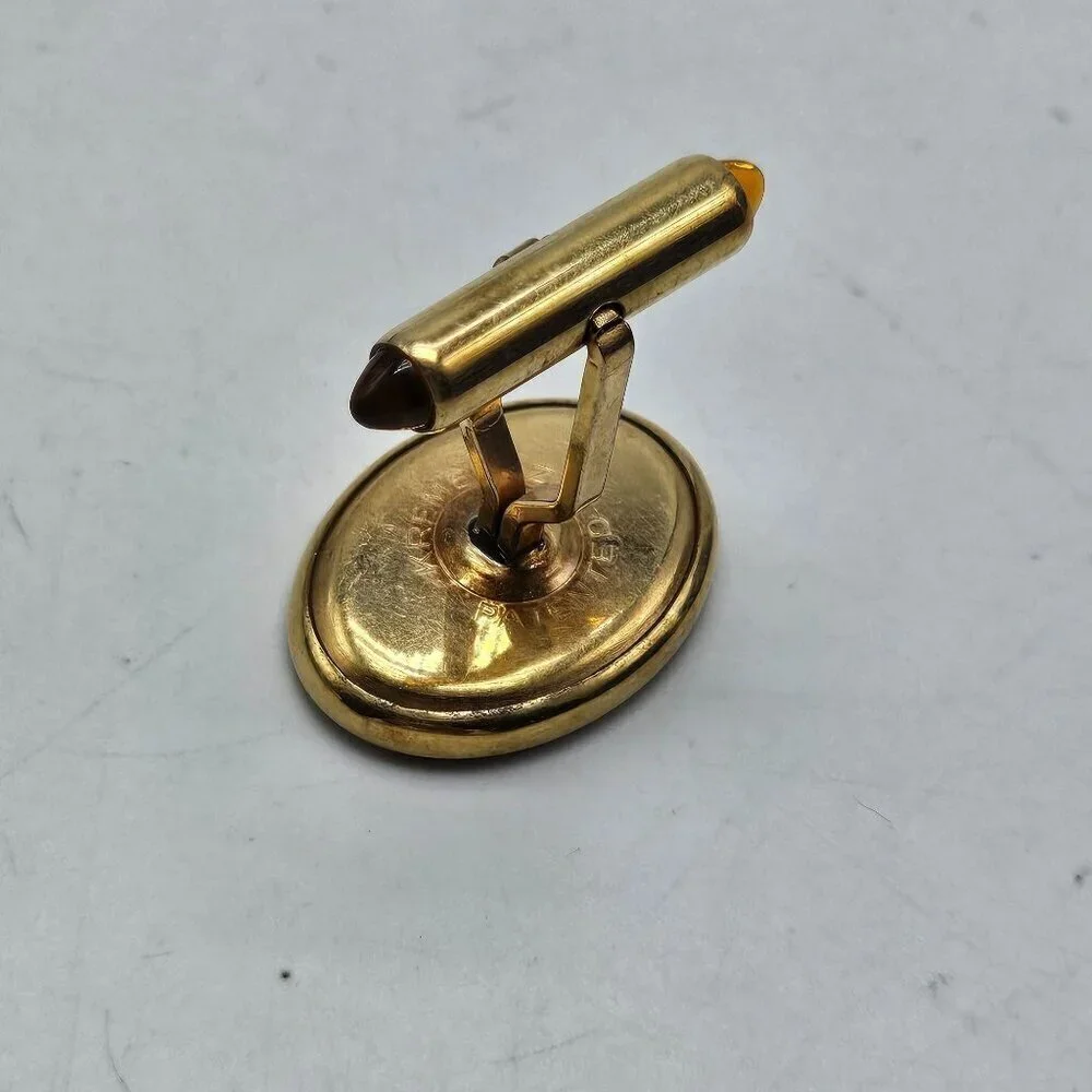 Vintage Krementz Gold-Filled Oval Cufflinks With Amber Tips & Monogrammed 